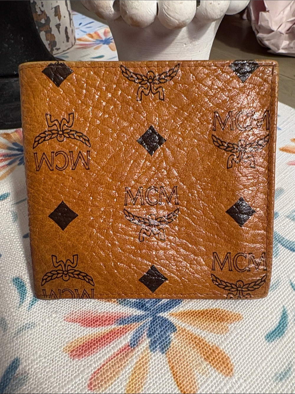 MCM Cognac Logo-Print Card & Key Holder